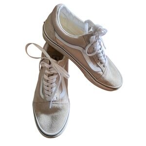 Vans Old‎ Skool Suede Canvas Beige White Sneakers Womens Size 9 Mens 7.5